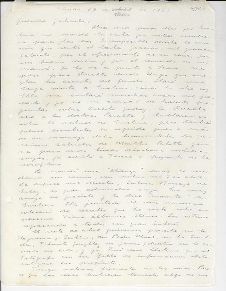 [Carta] 1944 abr. 29, Vicuña, [Chile] [a] Gabriela [Mistral]