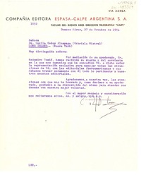 [Carta] 1954 oct. 22, Buenos Aires, [Argentina] [a] Lucila Godoy Alcayaga (Gabriela Mistral), Long Island, (Nueva York)