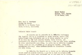 [Carta] 1949, jun. 27, Hotel México, Jalapa, Ver., México [a] Paul G. Sweetser, Consul de México, Santa Barbara, California, [Estados Unidos]