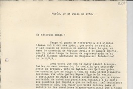 [Carta] 1933 jul. 10, París, [Francia] [a] Gabriela Mistral, Universidad de Puerto Rico, Río Piedras, [Puerto Rico]
