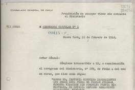 Aerograma circular N° 1, 1948 feb. 10, Nueva York, [Estados Unidos] [al] señor Cónsul de Chile, Santa Bárbara