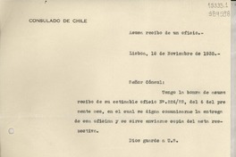 [Memorandum] 1935 nov. 18, Lisboa, Portugal [a] Señor Cónsul de Chile, Madrid