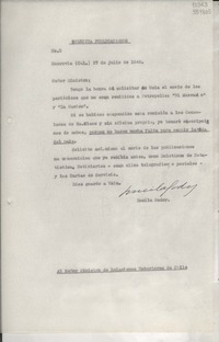 [Oficio] N° 5, 1946 jul. 27, Monrovia, Cal., [Estados Unidos] [al] Señor Ministro de Relaciones Exteriores de Chile