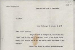 [Oficio] N° 8426, 1948 oct. 3, Santa Barbara, [Estados Unidos] [al] Señor Cónsul General de Chile en Nueva York