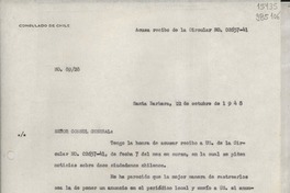 [Oficio] N° 8928, 1948 oct. 22, Santa Barbara, [Estados Unidos] [al] Señor Cónsul General de Chile en Nueva York