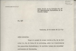 [Oficio] N° 66, 1949 ene. 30, Veracruz, [México] [al] Señor Ministro de Relaciones Exteriores, Santiago de Chile