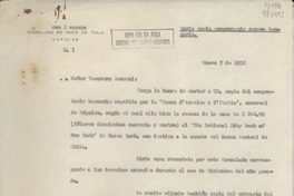 [Oficio] N° 1, 1952 ene. 3, Nápoles, [Italia] [al] Señor Tesorero General de la República [de Chile]