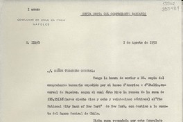 [Oficio] N° 119, 1952 ago. 1, Nápoles, Italia [al] Señor Tesorero General de la República de Chile