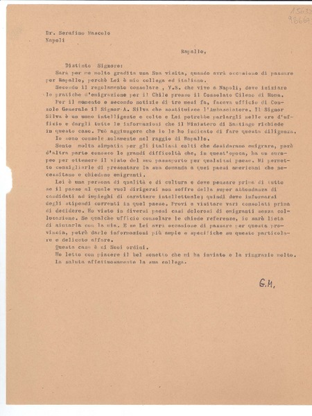 [Carta] [1951], Rapallo, [Italia] [al] Dr. Serafino Mascolo, Napoli, [Italia]