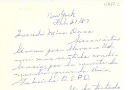 [Carta] 1957 feb. 27, New York, [Estados Unidos] [a] [Doris] Dana.