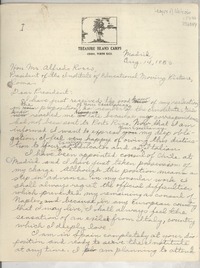 [Carta] 1933 Aug. 14, Madrid, [España] [al] Hon. Mr. Alfredo Rocco, President of the Institute of Educational Moving Picture, Roma, [Italia]