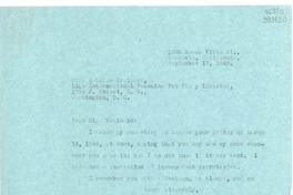 [Carta] 1946 Sept. 17, Monrovia, California, [Estados Unidos] [a] Miss Heloise Brainerd, Liga Internacional Femenina Pro Paz y Libertad, Washington D. C.