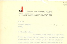 [Carta] 1947 abr. 1, [Buenos Aires, Argentina] [a] Gabriela Mistral, Estados Unidos