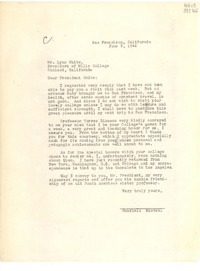 [Carta] 1946 June 8, San Francisco, California, [Estados Unidos] [a] Mr. Lynn White, President of Mills College, Oakland, California