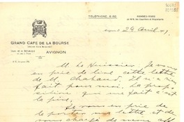 [Carta] 1929 avril 24, Avignon, [Francia] [a] M. Le Huissier