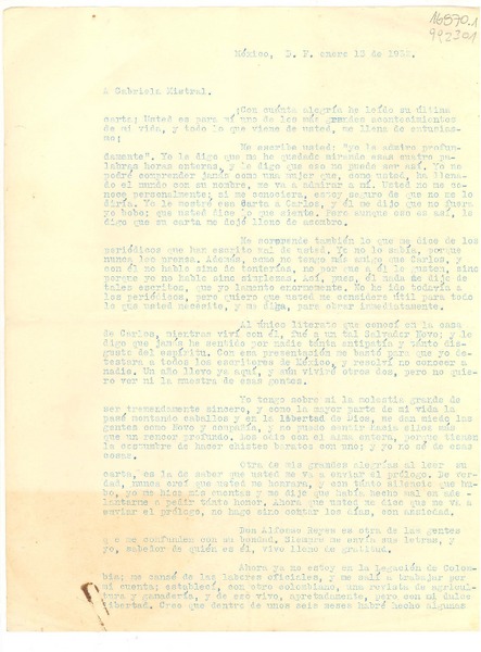 [Carta] 1932 ene. 1, México, D.F. [a] Gabriela Mistral