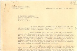 [Carta] 1932 abr. 3, México, D.F. [a] Gabriela Mistral, Santa Margarita Ligure, Casella 53, Italia