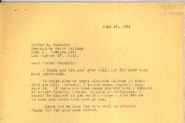 [Carta] 1946 jun. 17, [Sierra Madre, California, Estados Unidos] [a] Sister M. Eucharia, Los Angeles, California [Estados Unidos]