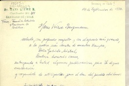 [Carta] 1954 sep. 14, Santiago, Chile [a] Gabriela Mistral, [California, Estados Unidos]
