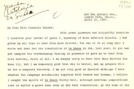 [Carta] 1947 Apr. 12, 400 San Antonio ave., Lomita Park, Calif., [EE.UU.] [a] My dear Miss Consuelo Saleva