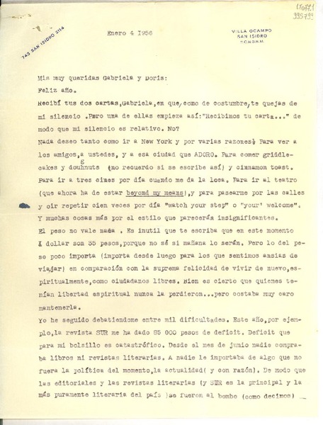 [Carta] 1956 ene. 4, [Argentina] [a] Mis muy queridas Gabriela y Doris