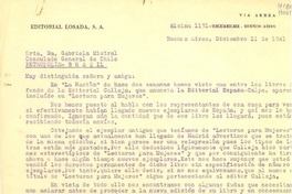 [Carta] 1941 dic. 11, Buenos Aires, [Argentina] [a] Gabriela Mistral, Petrópolis, Brasil
