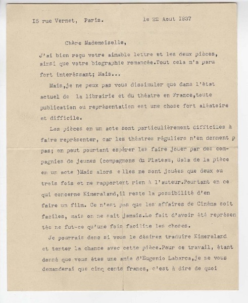 [Carta] 1937 ago. 22, París, Francia [a] Magdalena Petit