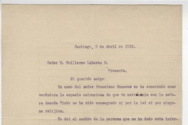 [Carta] 1915 abr. 9, Santiago, Chile [a] Guillermo Labarca Hubertson