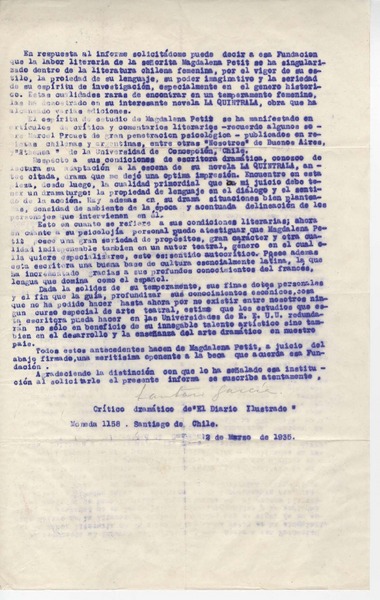 [Carta] 1935 mar. 2, Santiago, Chile [a] Guggenheim Foundation