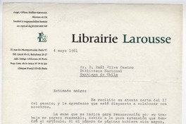 [Carta] 1961 may. 4, París, Francia [a] Raúl Silva Castro