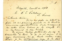 [Carta] 1903 enero 13, Tocopilla, Chile [a] Ricardo E. Latcham.