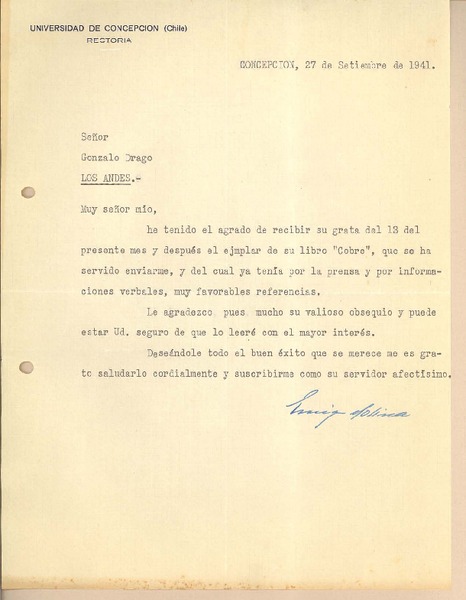 [Carta] 1941 sep. 27, Concepción, Chile [a] Gonzalo Drago