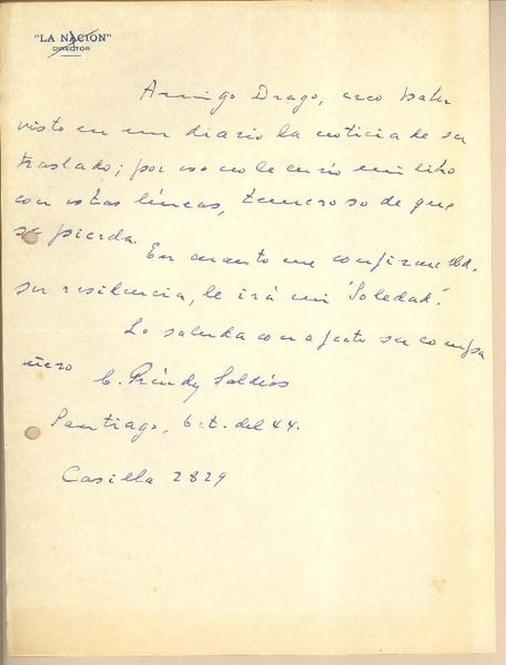 [Carta] 1944 oct. 6, Santiago, Chile [a] Gonzalo Drago