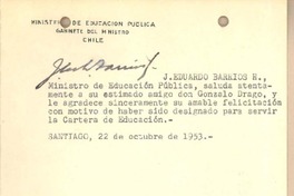[Tarjeta] 1953 oct. 22, Santiago, Chile [a] Gonzalo Drago