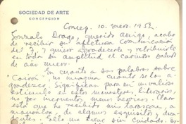 [Tarjeta] 1952 ene. 10, Concepción, Chile [a] Gonzalo Drago