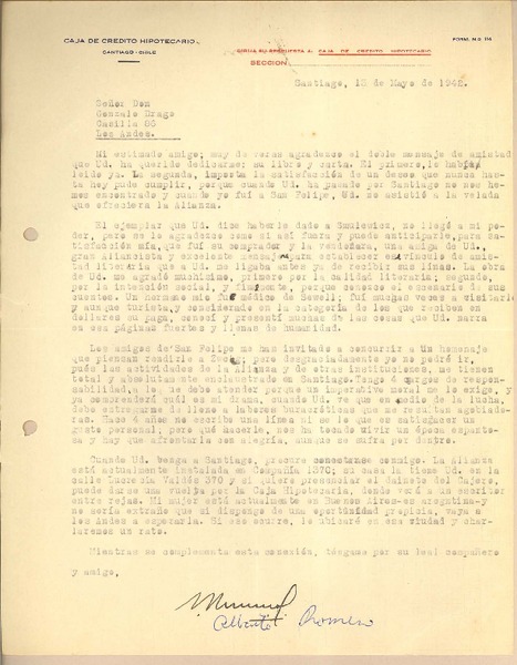 [Carta] 1942 may. 13, Santiago, Chile [a] Gonzalo Drago