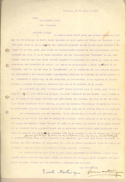 [Carta] 1937 jul. 27, Santiago, Chile [a] Gonzalo Drago