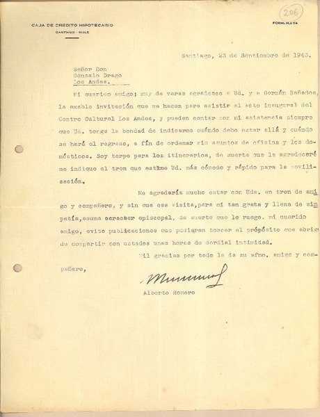 [Carta] 1943 sep. 23, Santiago, Chile [a] Gonzalo Drago