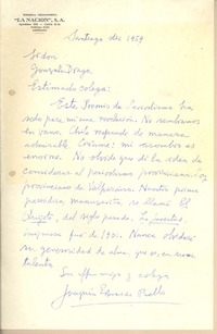 [Carta] 1959 diciembre, Santiago, Chile [a] Gonzalo Drago