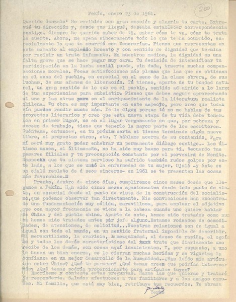 [Carta] 1961 ene. 23, Pekín, China [a] Gonzalo Drago