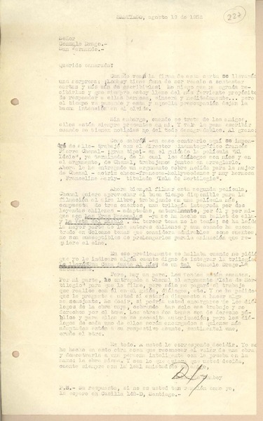 [Carta] 1952 ago. 19, Santiago, Chile [a] Gonzalo Drago