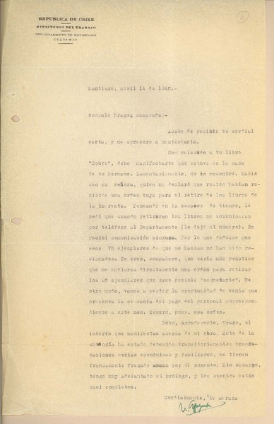 [Carta] 1940 abr. 14, Santiago, Chile [a] Gonzalo Drago