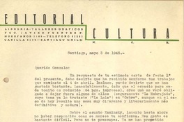 [Carta] 1945 may. 3, Santiago, Chile [a] Gonzalo Drago
