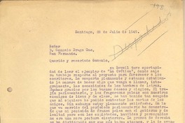 [Carta] 1949 jul. 28, Santiago, Chile [a] Gonzalo Drago