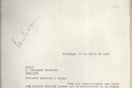 [Carta] 1952 julio 1, Santiago, Chile [a] Fernando Santiván