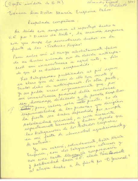 [Carta] [1944?] ago., [Brasil?] [a] María Eugenia Celso