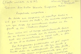 [Carta] [1944?] ago., [Brasil?] [a] María Eugenia Celso