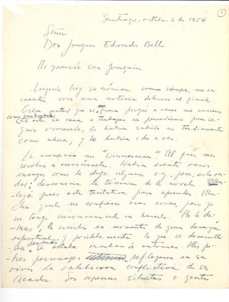 [Carta] 1954 sep. 6, Santiago, Chile [a] Joaquín Edwards Bello