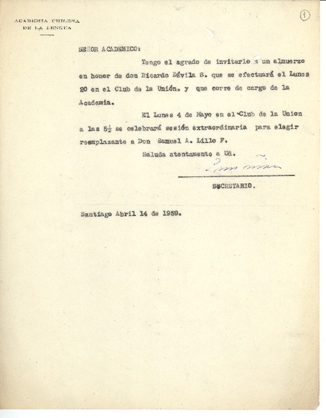 [Carta] 1959 abr. 14, Santiago, Chile [a] Joaquín Edwards Bello