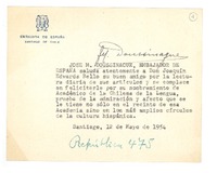 [Tarjeta] 1954 may. 12, Santiago, Chile [a] Joaquín Edwards Bello